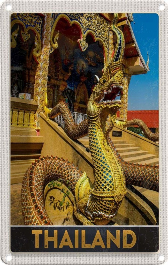 Blechschild 18x12 cm Thailand Asien Drachen bunt Tempel Bildmotiv Reisemotiv Abenteuer Reisen Urlaub