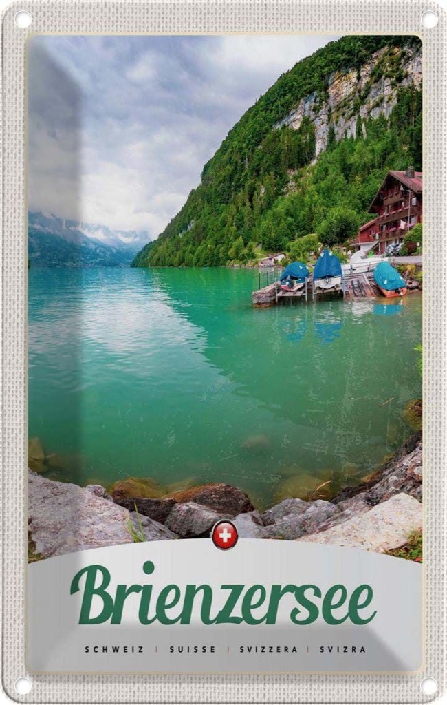 Blechschild 18x12 cm Brienzersee Schweiz Boot Bildmotiv Reisemotiv Abenteuer Reisen Urlaub