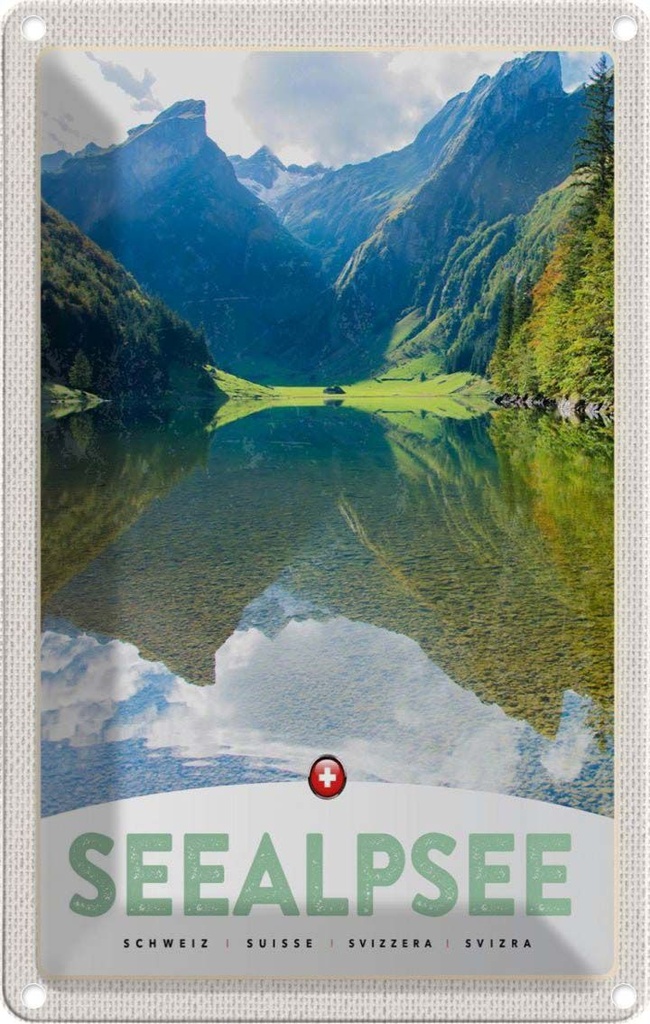 Blechschild 18x12 cm Seealpsee Schweiz Wälder Bildmotiv Reisemotiv Abenteuer Reisen Urlaub