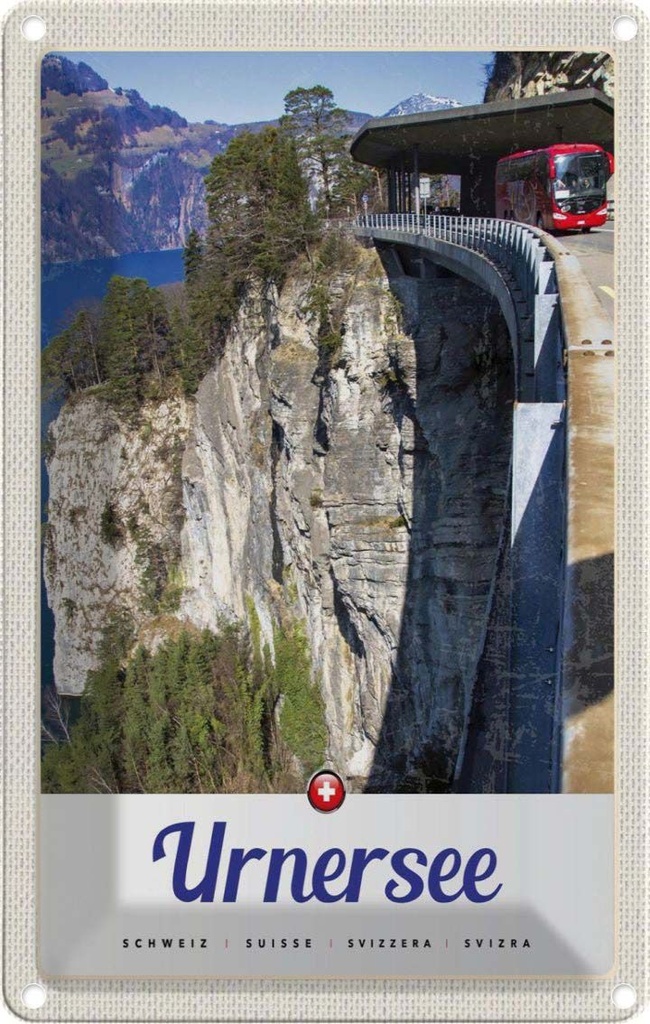 Blechschild 18x12 cm Urnersee Schweiz Bus Bildmotiv Reisemotiv Abenteuer Reisen Urlaub
