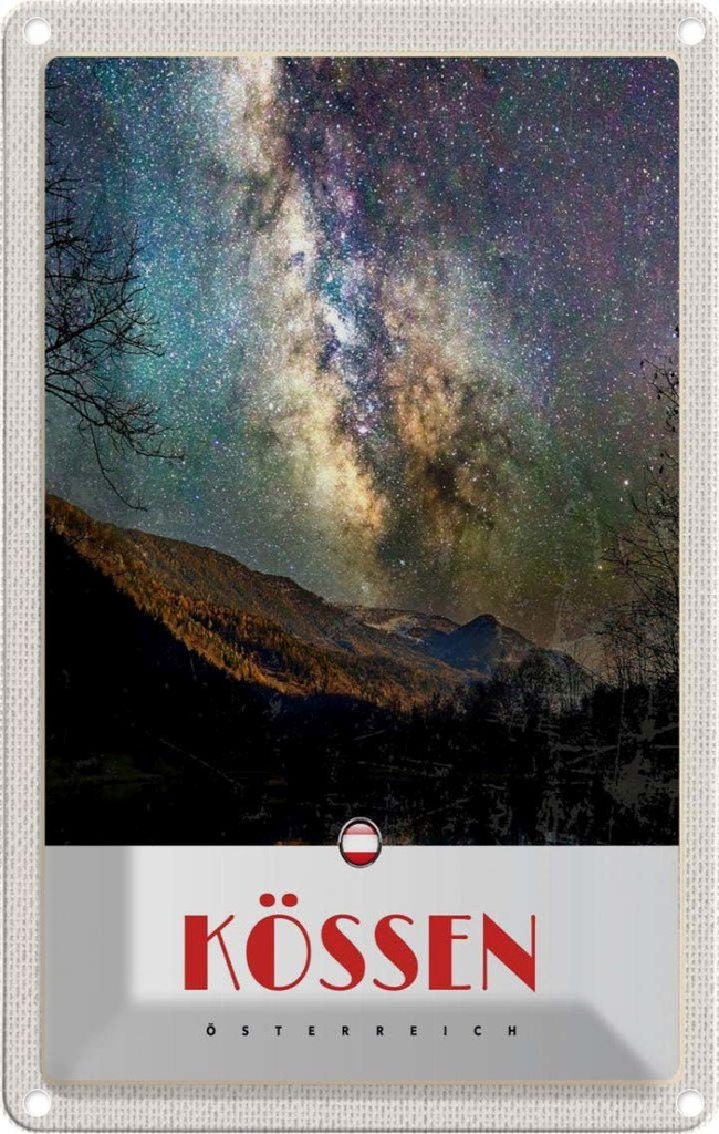 Blechschild 18x12 cm Kössen Österreich Himmel Sterne Abend Bildmotiv Reisemotiv Abenteuer Reisen Urlaub