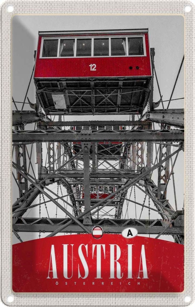 Blechschild 18x12 cm Österreich Gondeln rot Aussicht Bildmotiv Reisemotiv Abenteuer Reisen Urlaub