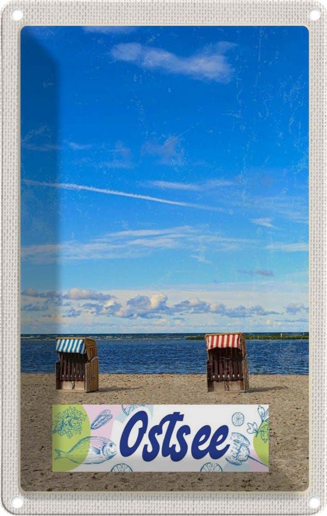 Blechschild 18x12 cm Ostsee Strandkorb Strand Bildmotiv Reisemotiv Abenteuer Reisen Urlaub