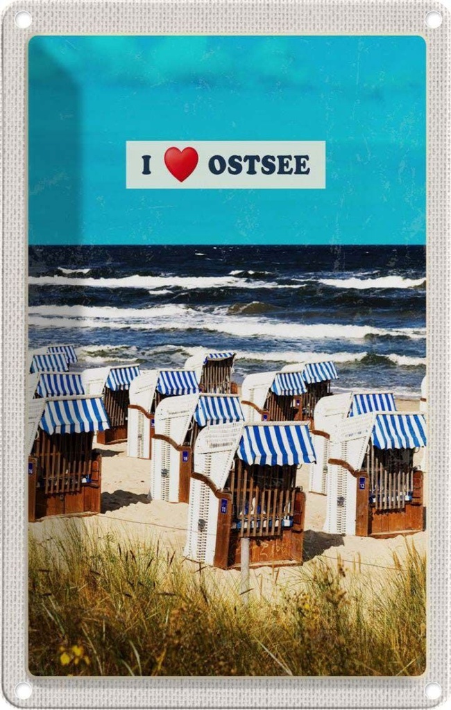 Blechschild 18x12 cm Ostsee Strandkörbe Strand Bildmotiv Reisemotiv Abenteuer Reisen Urlaub