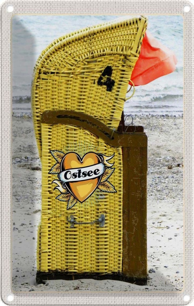 Blechschild 18x12 cm Ostsee Strandkorb gelb Strand Bildmotiv Reisemotiv Abenteuer Reisen Urlaub