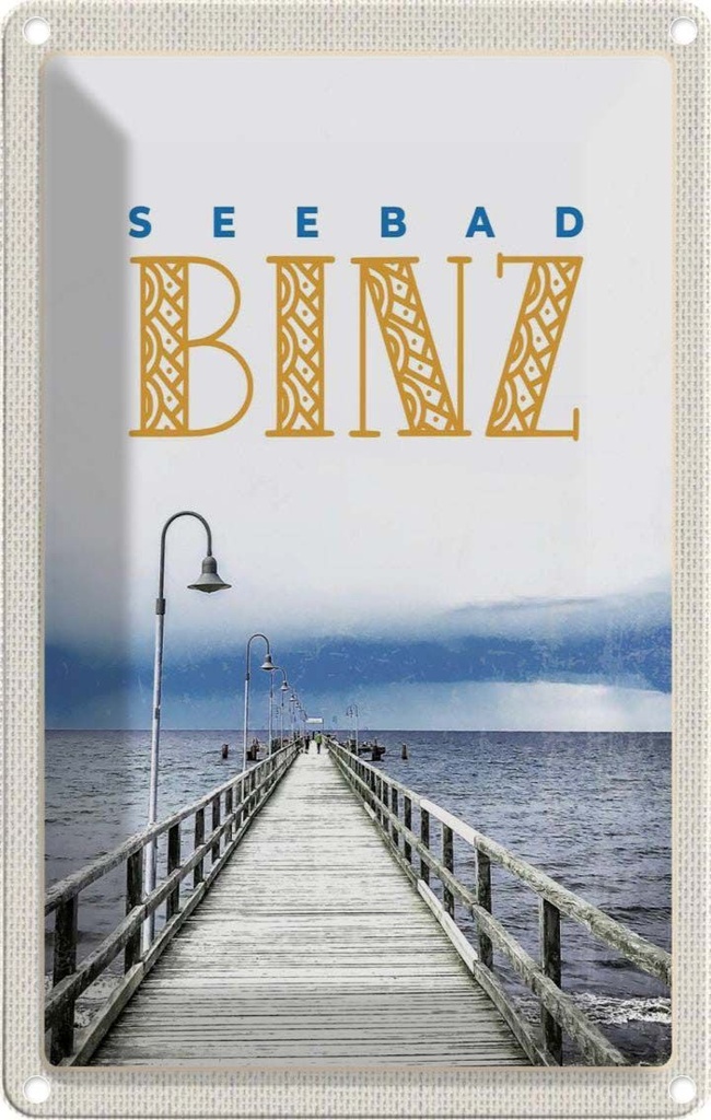 Blechschild 18x12 cm Seebad Binz Urlaub Strand Ebbe und Flut Bildmotiv Reisemotiv Abenteuer Reisen