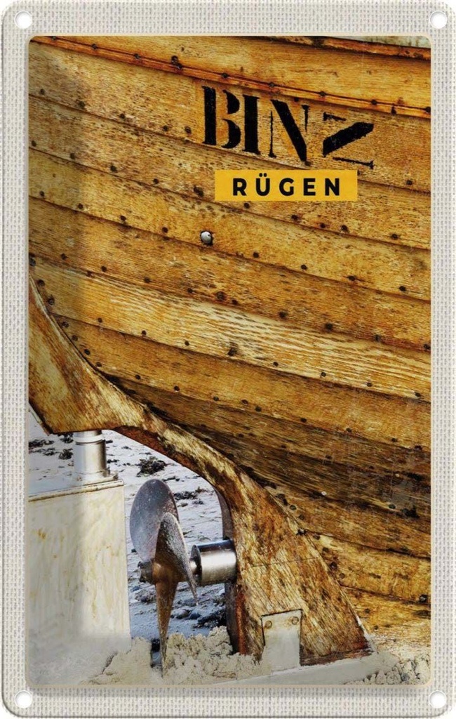 Blechschild 18x12 cm Binz Rügen Boot Strand Bildmotiv Reisemotiv Abenteuer Reisen Urlaub