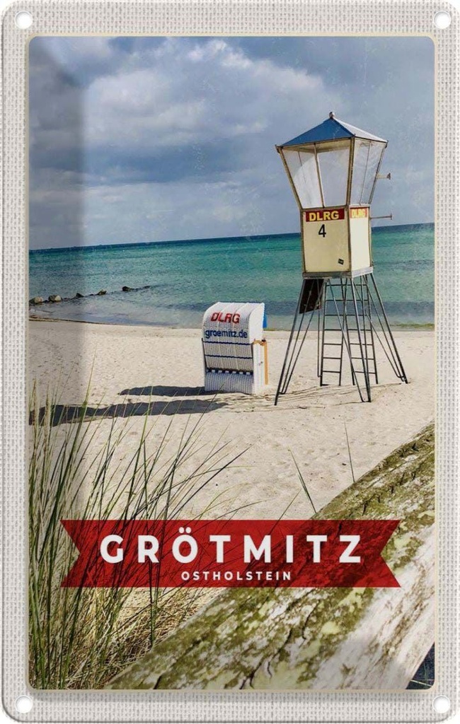 Blechschild 18x12 cm Grötmitz Ostholstein Rettungsdienst Bildmotiv Reisemotiv Abenteuer Reisen Urlaub