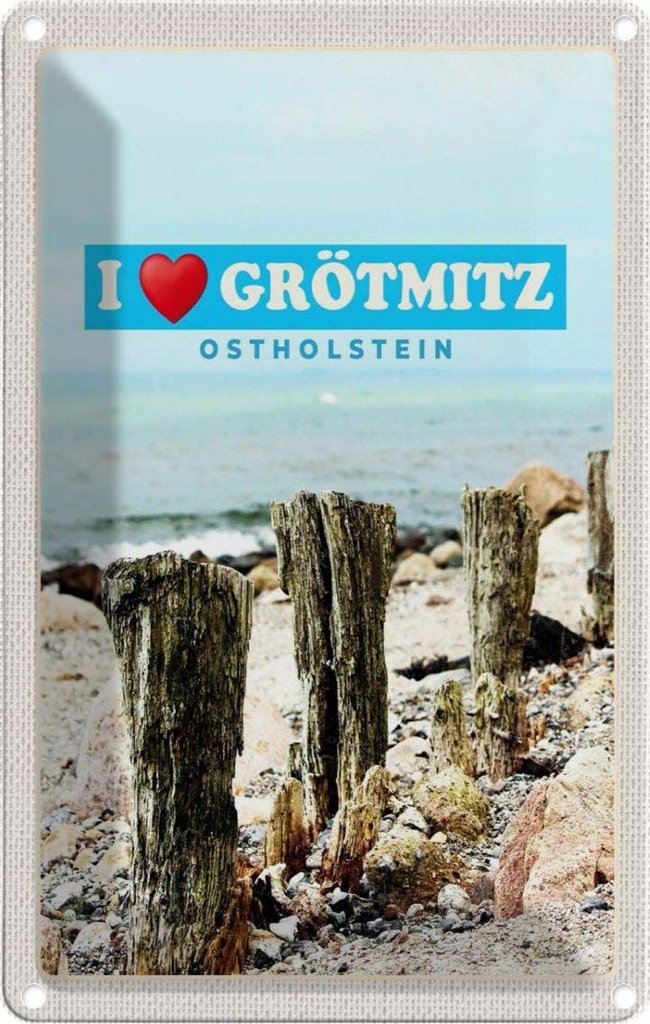 Blechschild 18x12 cm Grötmitz Ostholstein Sand Strand Bildmotiv Reisemotiv Abenteuer Reisen Urlaub