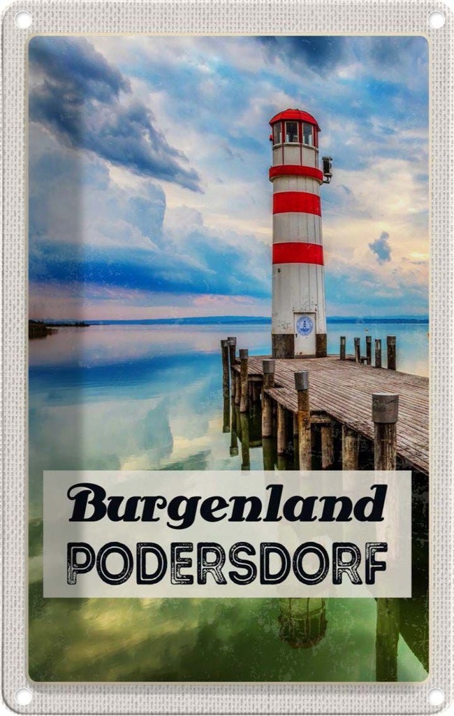 Blechschild 18x12 cm Burgenland Podersdorf Leuchtturm Bildmotiv Reisemotiv Abenteuer Reisen Urlaub
