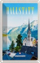 Blechschild 18x12 cm Hallstatt Österreich Berge Kirche Bildmotiv Reisemotiv Abenteuer Reisen Urlaub