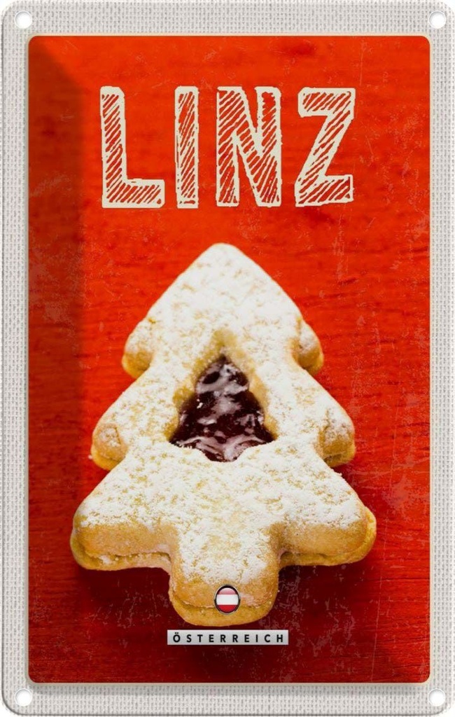 Blechschild 18x12 cm Linz Winter Plätzchen Erdbeerfüllung Bildmotiv Reisemotiv Abenteuer Reisen Urlaub