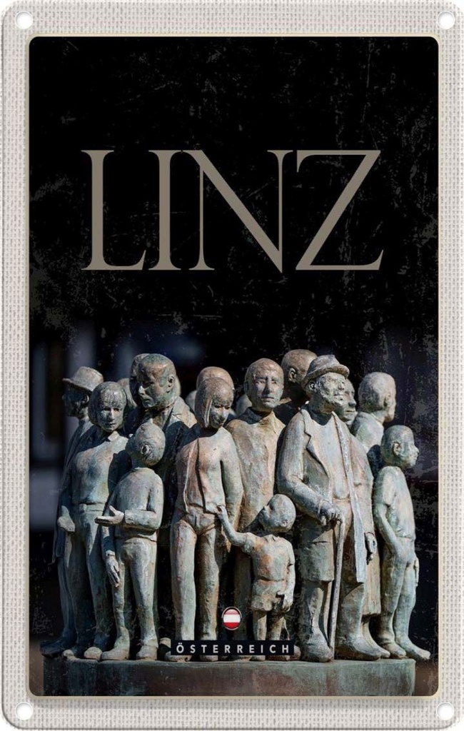 Blechschild 18x12 cm Linz Österreich Skulptur Menschen Bildmotiv Reisemotiv Abenteuer Reisen Urlaub