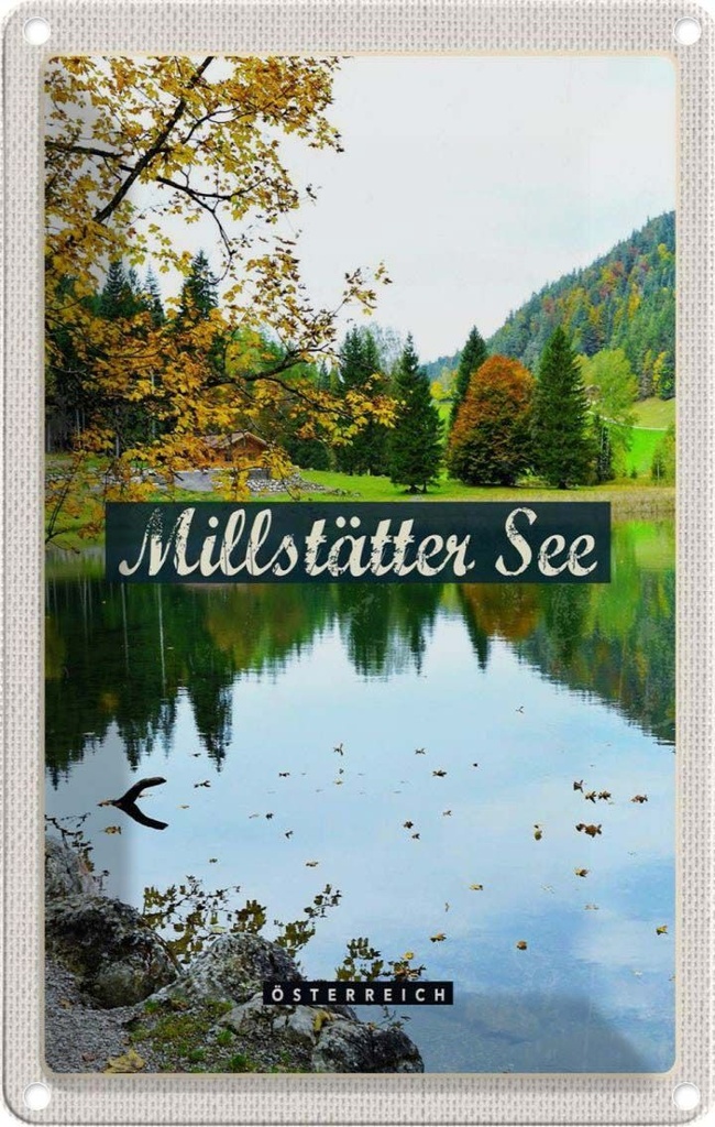 Blechschild 18x12 cm Millstätter See Wald Bildmotiv Reisemotiv Abenteuer Reisen Urlaub