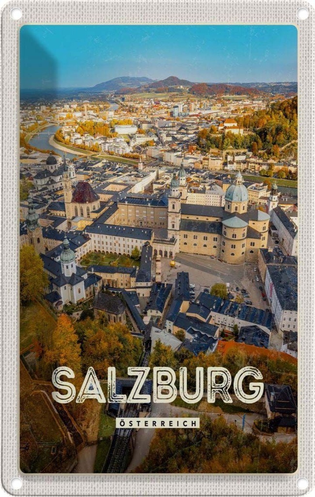 Blechschild 18x12 cm Salzburg Österreich Schloss Altstadt Bildmotiv Reisemotiv Abenteuer Reisen Urlaub