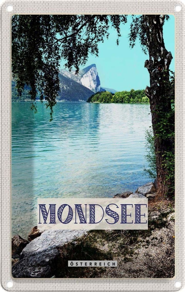 Blechschild 18x12 cm Mondsee Österreich See Wald Bildmotiv Reisemotiv Abenteuer Reisen Urlaub