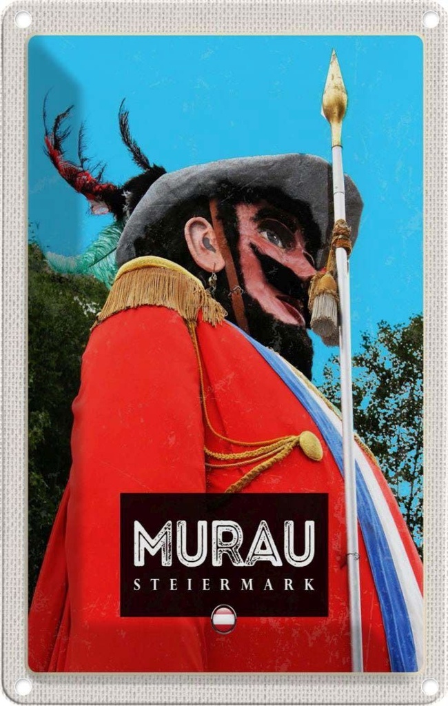 Blechschild 18x12 cm Murau Steiermark Samsonumzug Samson Bildmotiv Reisemotiv Abenteuer Reisen Urlaub