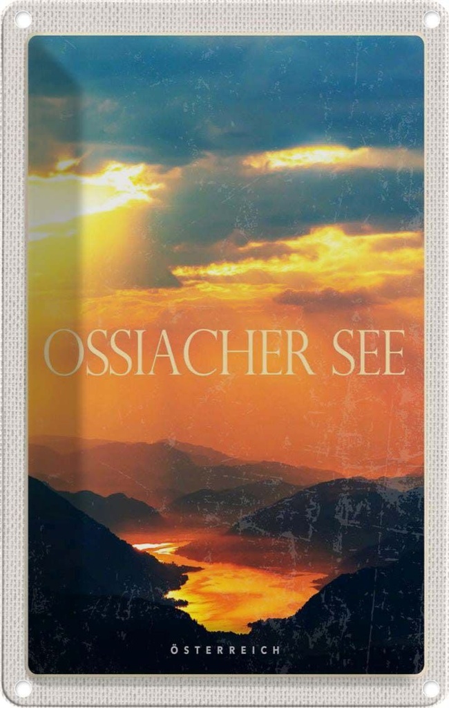 Blechschild 18x12 cm Ossiacher See Sonnenuntergang Bildmotiv Reisemotiv Abenteuer Reisen Urlaub