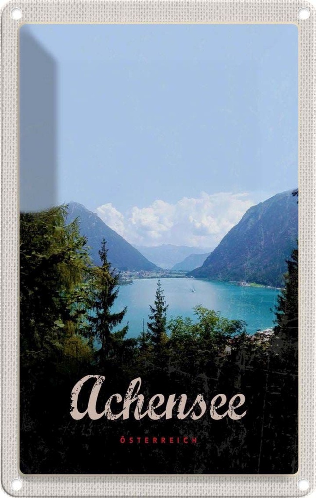Blechschild 18x12 cm Achensee Wandertour Berge See Bildmotiv Reisemotiv Abenteuer Reisen Urlaub