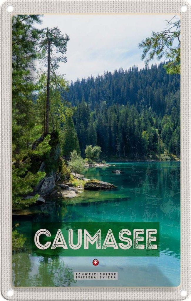 Blechschild 18x12 cm Caumasee Schweiz Berge Wälder Bildmotiv Reisemotiv Abenteuer Reisen Urlaub