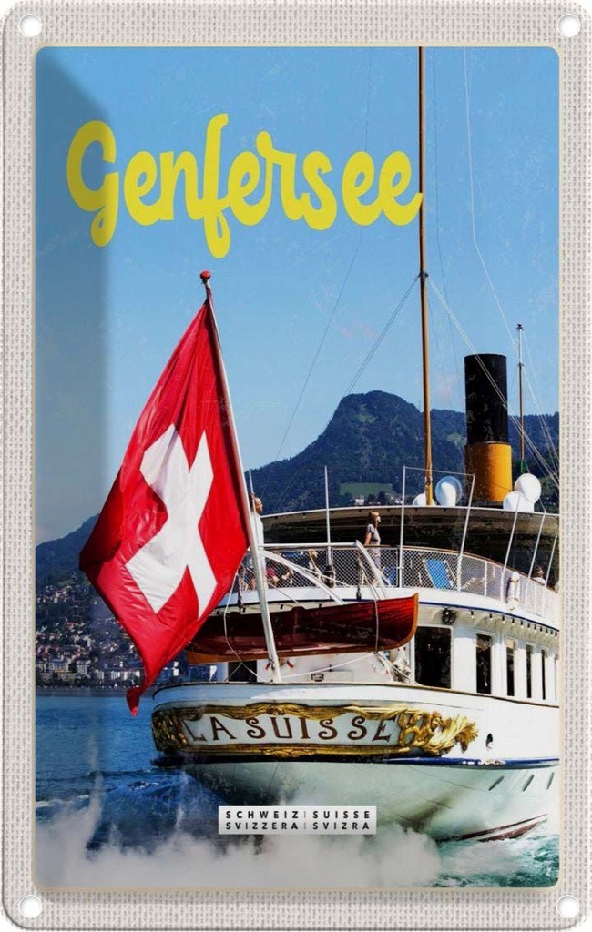 Blechschild 18x12 cm Genfersee Schweiz Lasuisse Schiffstour Bildmotiv Reisemotiv Abenteuer Reisen Urlaub