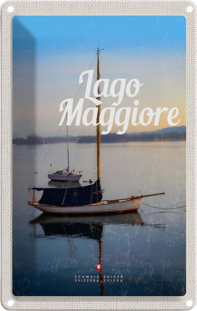 Blechschild 18x12 cm Lago Maggiore Boote auf See Bildmotiv Reisemotiv Abenteuer Reisen Urlaub