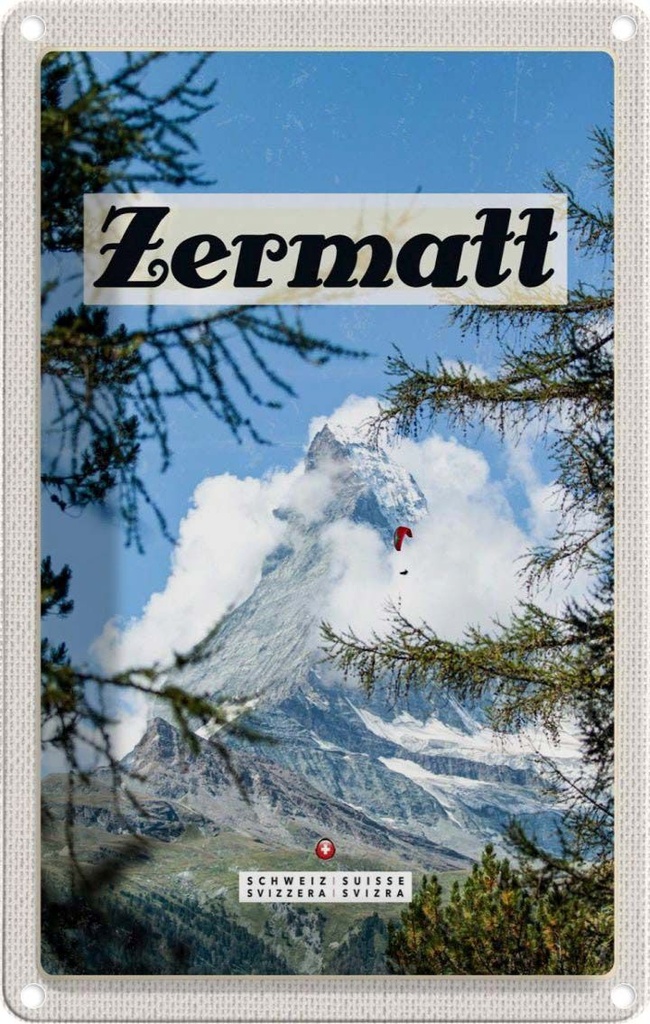 Blechschild 18x12 cm Zermatt Schweiz Tannenbaum Winterzeit Bildmotiv Reisemotiv Abenteuer Reisen Urlaub