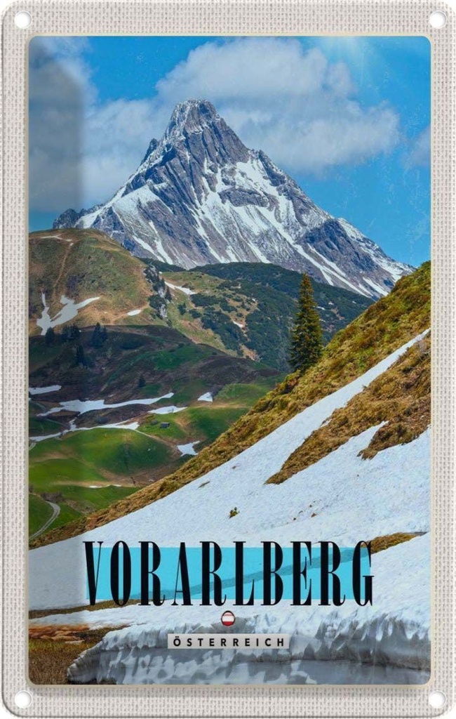 [LA-1783358] Blechschild 18x12 cm Vorarlberg Schnee Winterzeit Bildmotiv Reisemotiv Abenteuer Reisen Urlaub