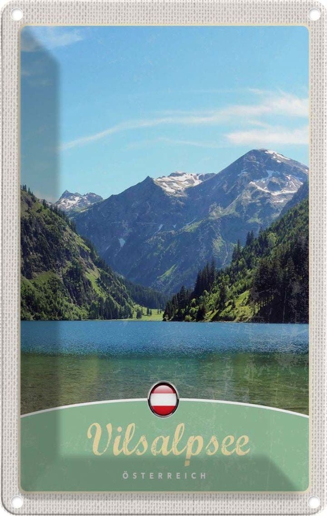 [LA-1783365] Blechschild 18x12 cm Vilsalpsee Österreich Wälder Wanderung Bildmotiv Reisemotiv Abenteuer Reisen Urlaub