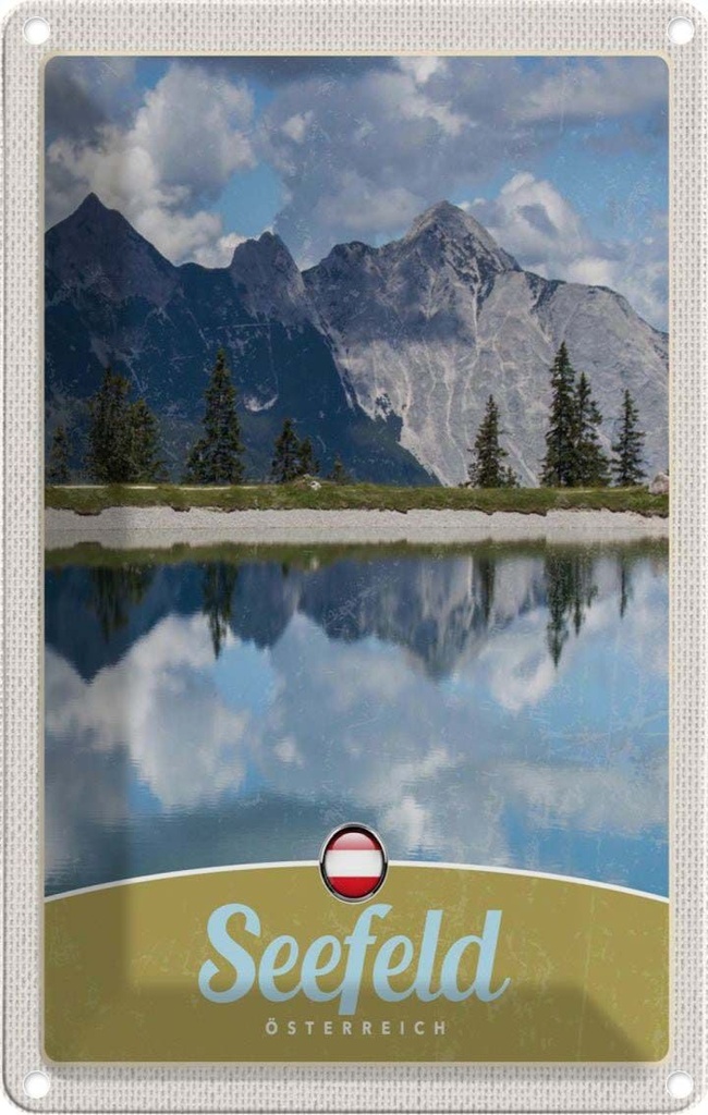 [LA-1783366] Blechschild 18x12 cm Seefeld Österreich Wald wandern Bildmotiv Reisemotiv Abenteuer Reisen Urlaub