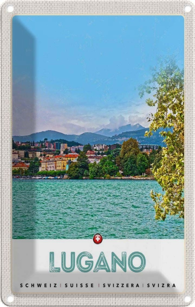 [LA-1783375] Blechschild 18x12 cm Lugano Schweiz Urlaub See Ausblick auf Stadt Bildmotiv Reisemotiv Abenteuer Reisen