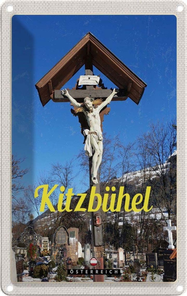 [LA-1783379] Blechschild 18x12 cm Kitzbühel Österreich Jesus Skulptur Bildmotiv Reisemotiv Abenteuer Reisen Urlaub