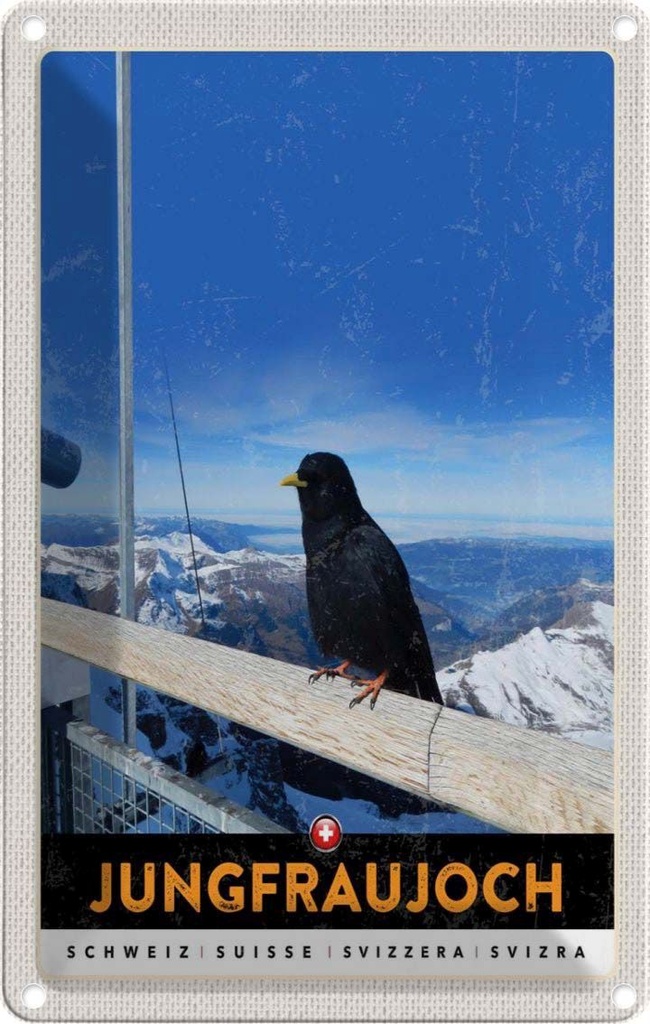 [LA-1783382] Blechschild 18x12 cm Jungfraujoch Schweiz Rabe Winter Bildmotiv Reisemotiv Abenteuer Reisen Urlaub
