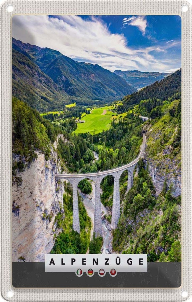 [LA-1783386] Blechschild 18x12 cm Alpenzüge Schweiz Österreich Bildmotiv Reisemotiv Abenteuer Reisen Urlaub
