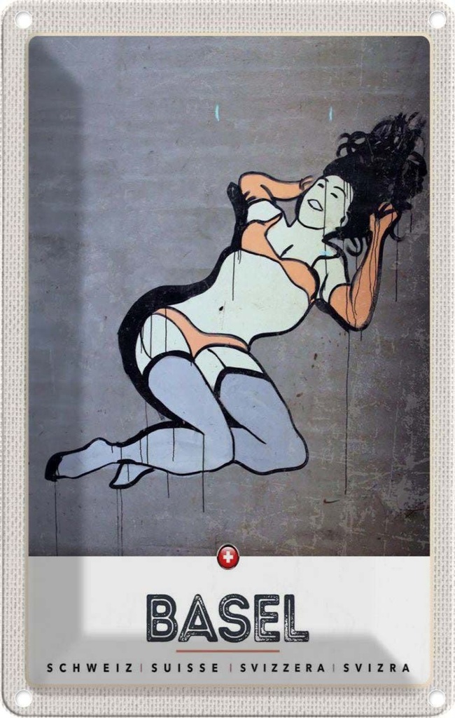 [LA-1783391] Blechschild 18x12 cm Basel Schweiz nackte Frau Graffiti Bildmotiv Reisemotiv Abenteuer Reisen Urlaub