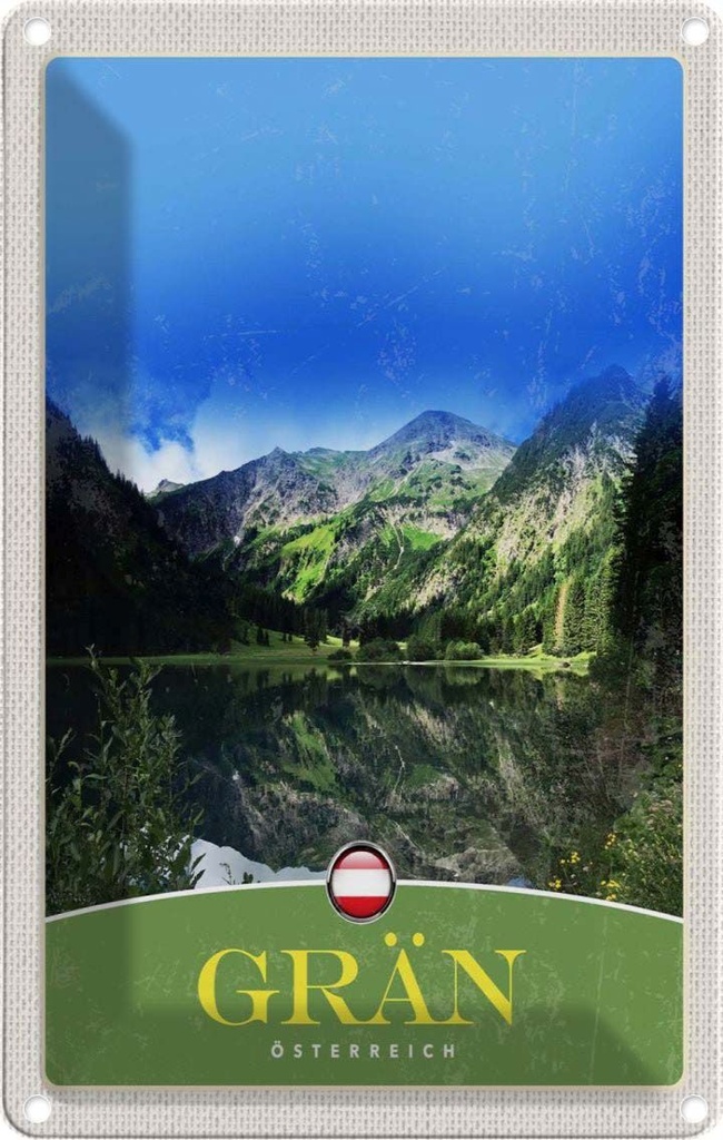 [LA-1783411] Blechschild 18x12 cm Grän Österreich Urlaub Wälder See Natur Berg Bildmotiv Reisemotiv Abenteuer Reisen