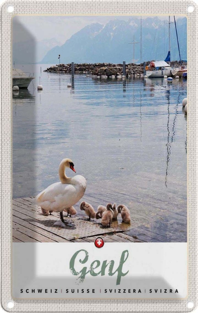 [LA-1783421] Blechschild 18x12 cm Genf Ente See Boot NaturBerge Bildmotiv Reisemotiv Abenteuer Reisen Urlaub