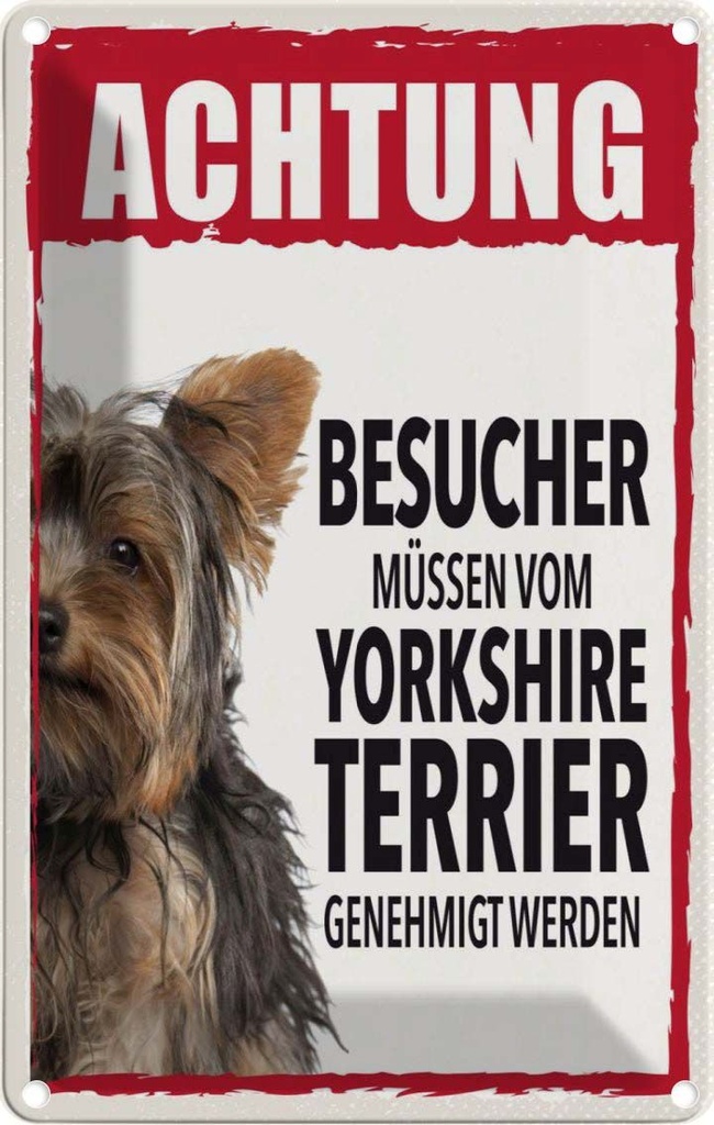 [LA-1783422] Blechschild 18x12 cm Tiere Achtung Yorkshire Terrier Hund