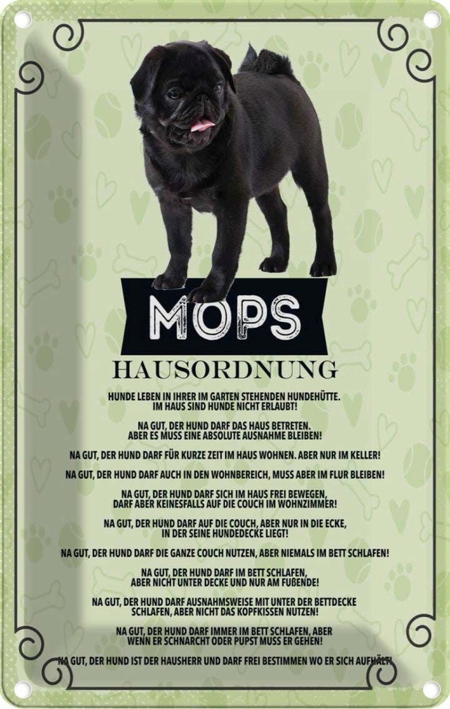 [LA-1783439] Blechschild 18x12 cm Tiere Mops Hausordnung Hunde Hund