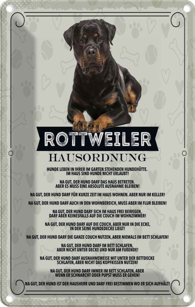 [LA-1783441] Blechschild 18x12 cm Tiere Rottweiler Hausordnung Hunde Hund