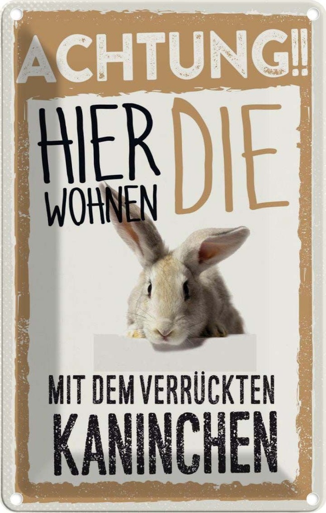 [LA-1783444] Blechschild 18x12 cm Tiere Achtung hier Kaninchen Tier Haustier