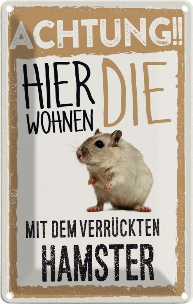 [LA-1783445] Blechschild 18x12 cm Tiere Achtung hier Hamster Tier Haustier