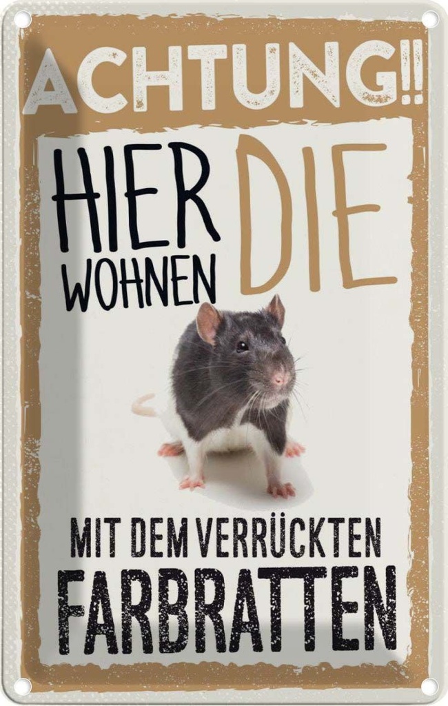 [LA-1783447] Blechschild 18x12 cm Tiere Achtung hier Farbratten Tier Haustier