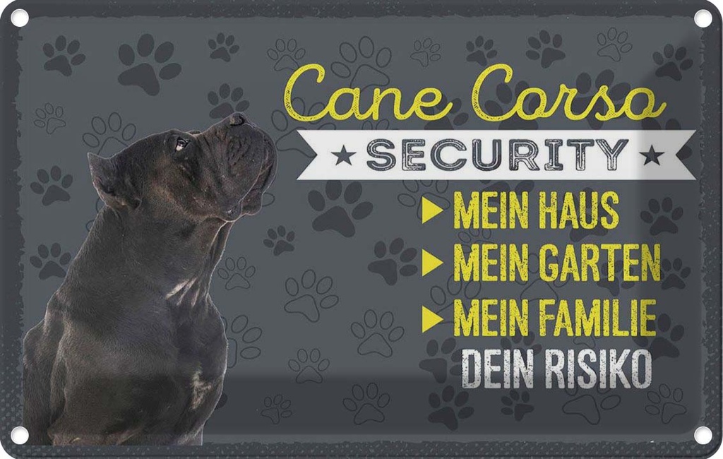 [LA-1783460] Blechschild 12x18 cm Cane Corso Security dein Risiko