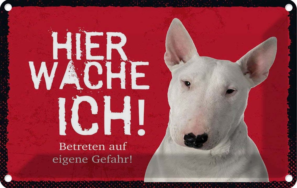 [LA-1783464] Blechschild 12x18 cm Bullterrier hier wache eigene Gefahr Hund