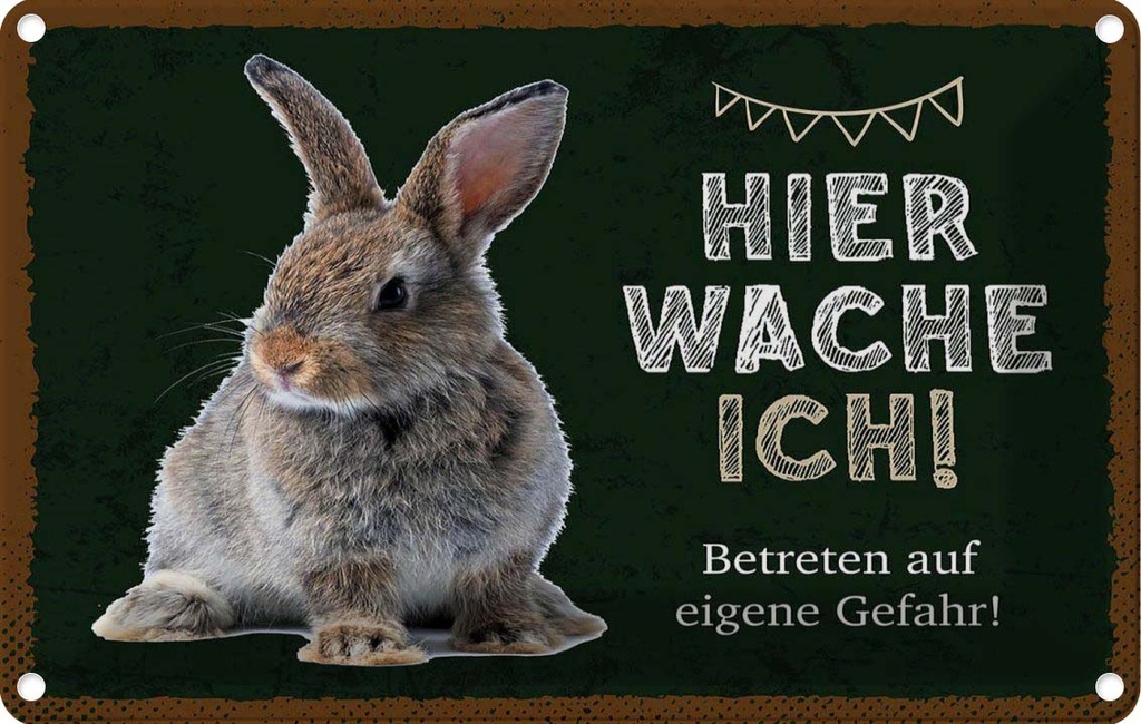 [LA-1783465] Blechschild 12x18 cm Kaninchen hier wache eigene Gefahr Tier Haustier