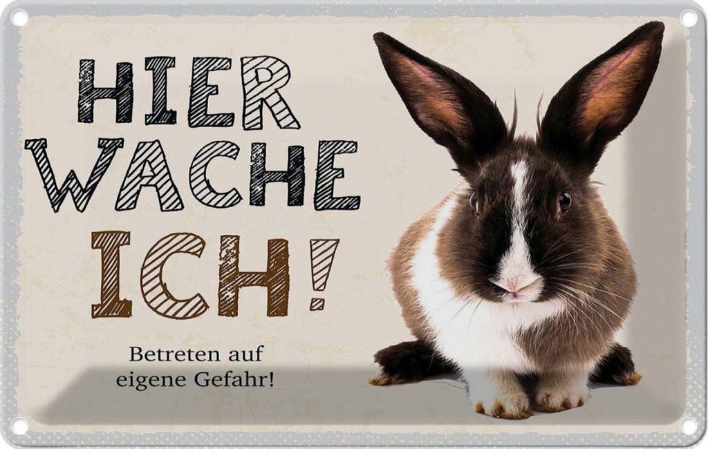 [LA-1783467] Blechschild 12x18 cm Hase hier wache ich eigene Gefahr Tier Haustier