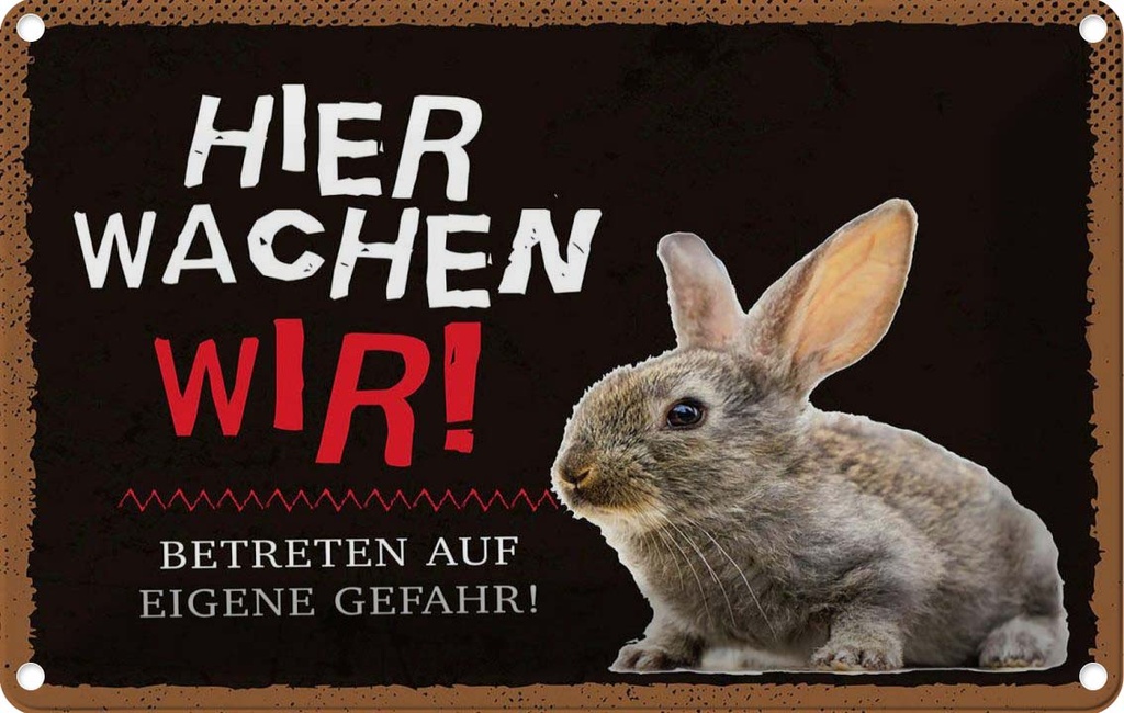 [LA-1783488] Blechschild 12x18 cm Tiere Hase hier wachen wir Tier Haustier