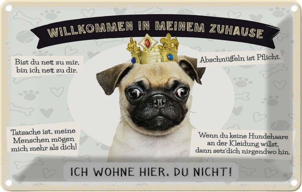 [LA-1783489] Blechschild 12x18 cm Tiere Mops willkommen wohne hier Hund