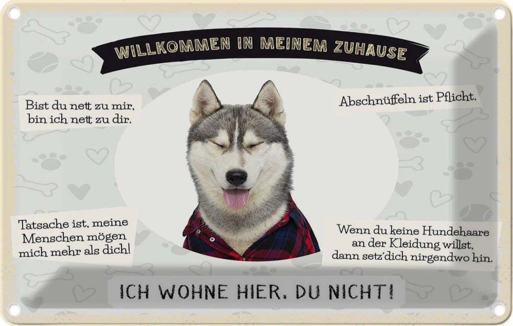 [LA-1783490] Blechschild 12x18 cm Tiere Haski willkommen wohne hier Hund